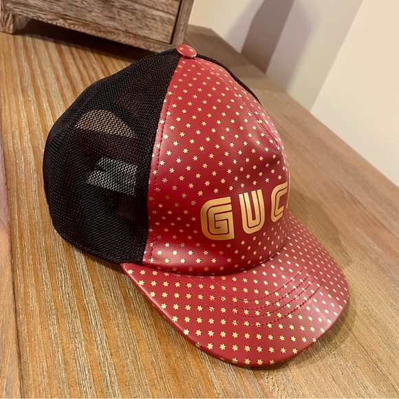 NWT Gucci “Guccy” Logo Moon/Star Print Baseball Hat - Red (L) - Discontinued - Picture 4 of 14